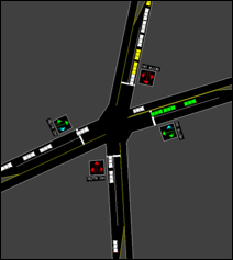 交通ミクロシミュレーションによる交差点検討イメージ