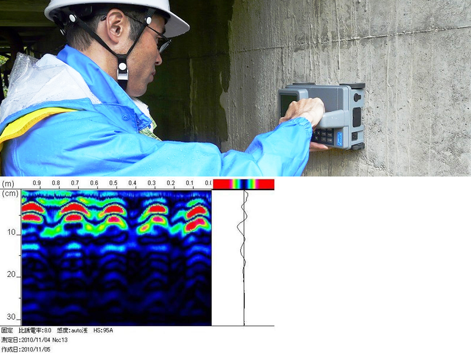 電磁レーダで調査している様子